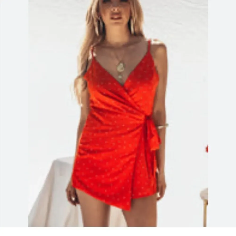 Lush Red & Floral Spaghetti Strap Mini Dress Large - Picture 6 of 7